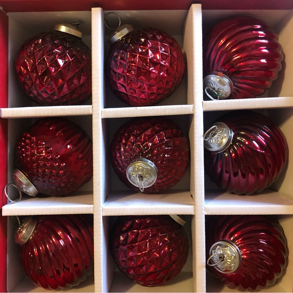 Martha Stewart Red Mercury Glass Kugel Style Christmas Ornaments - Set of 9 - Picture 2 of 3